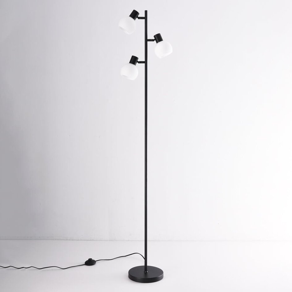 Lampadaire 3 lumières Pieta noir en verre blanc laiteux - orientable