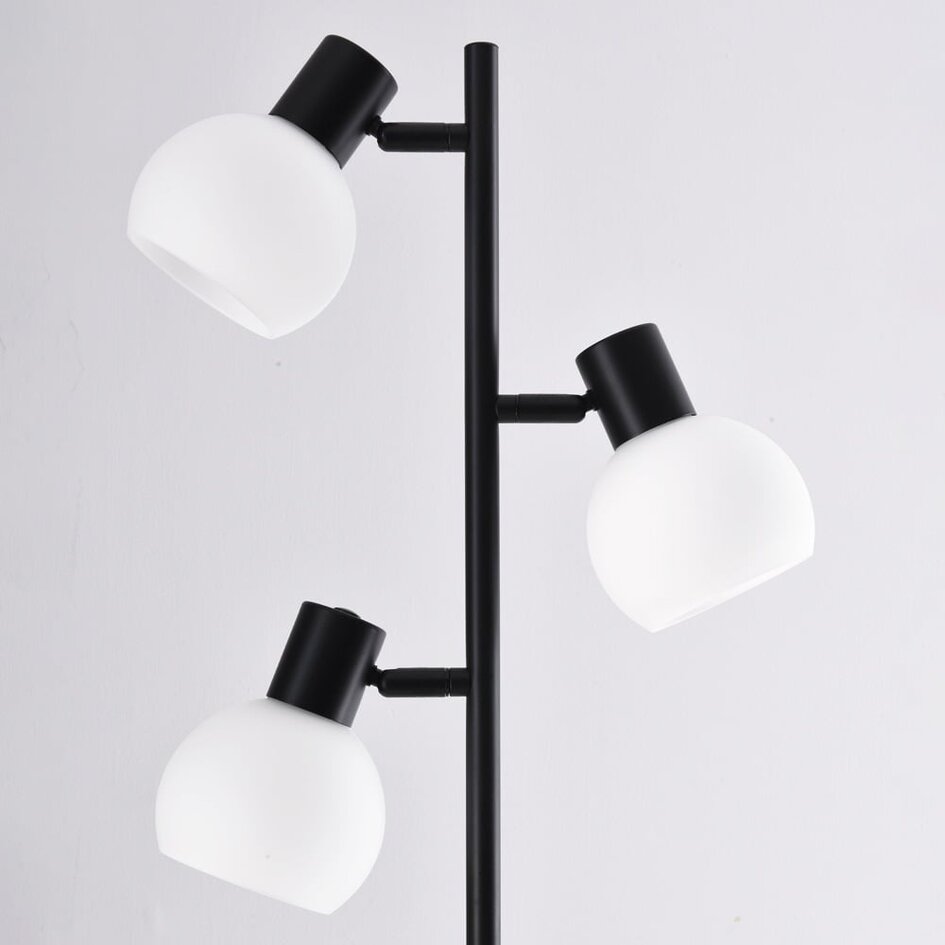 Lampadaire 3 lumières Pieta noir en verre blanc laiteux - orientable