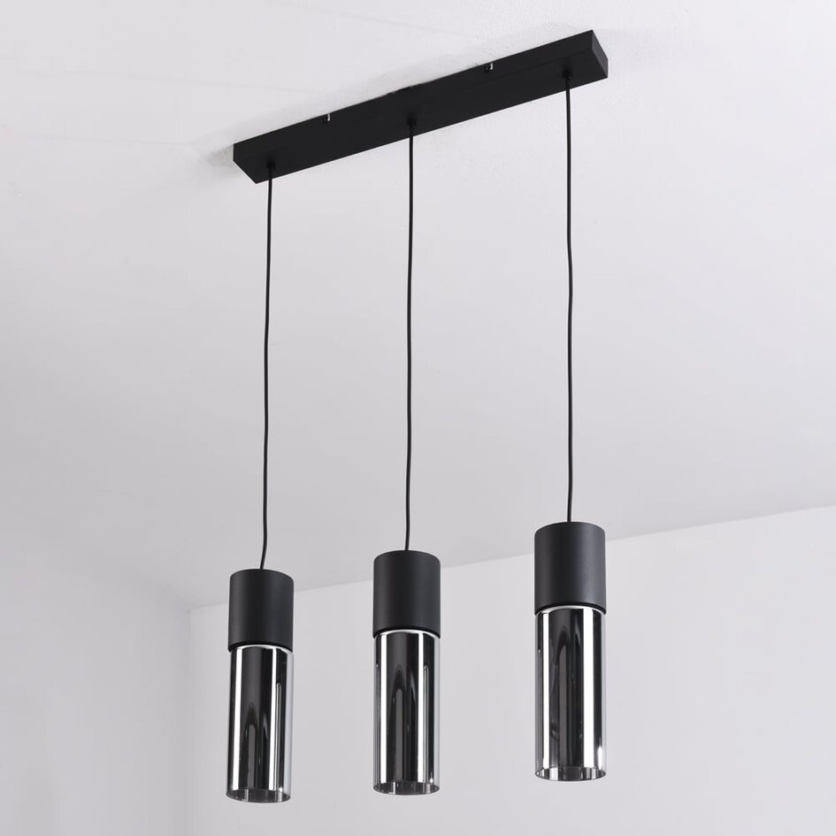 Suspension à 3 lumières Esila - verre fumé et noir, allongée