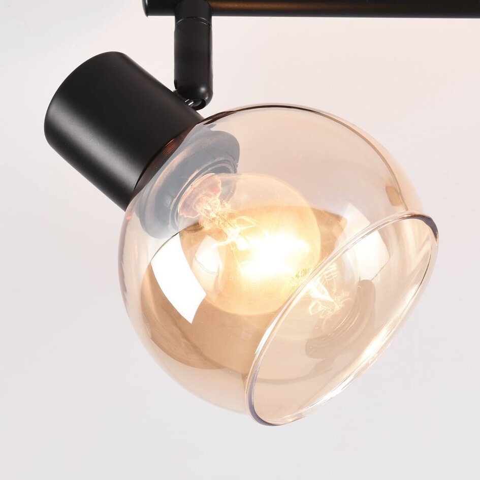 Plafonnier noir en verre ambré avec 4 spots - Pela