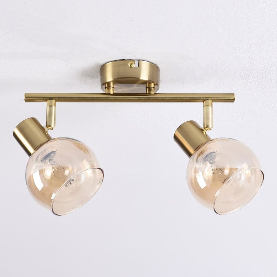 Spot de plafond à 2 lumières Phiene - verre ambré et laiton doré