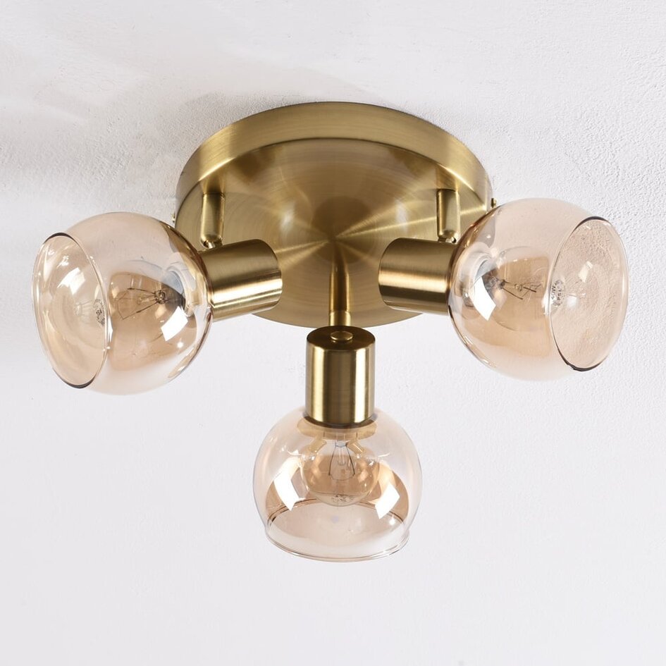 Spot de plafond à 3 lumières Peri - verre ambré et laiton doré