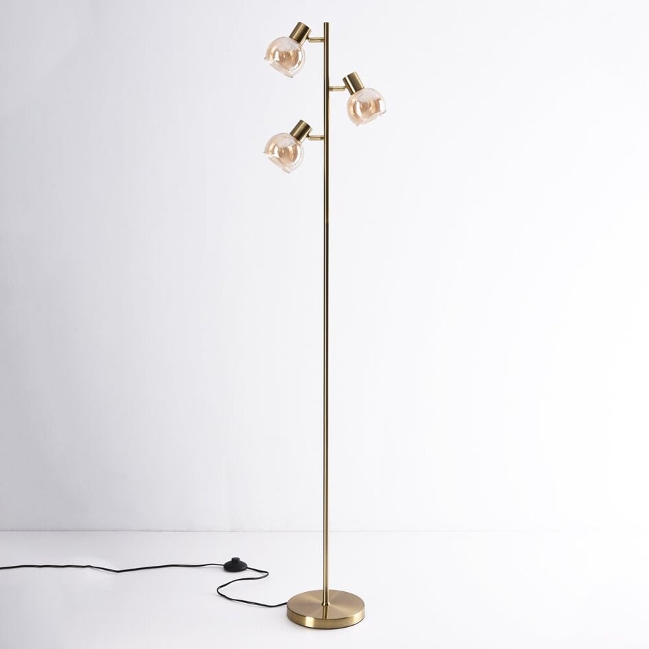 Lampadaire 3 lumières Pieta en verre ambré - orientable