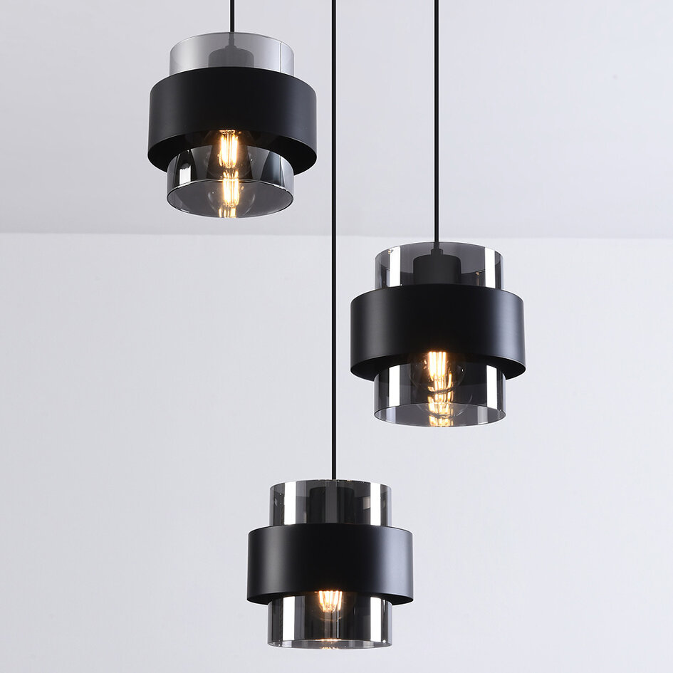 Suspension noire en verre fumé, 3 lumières - Fynna