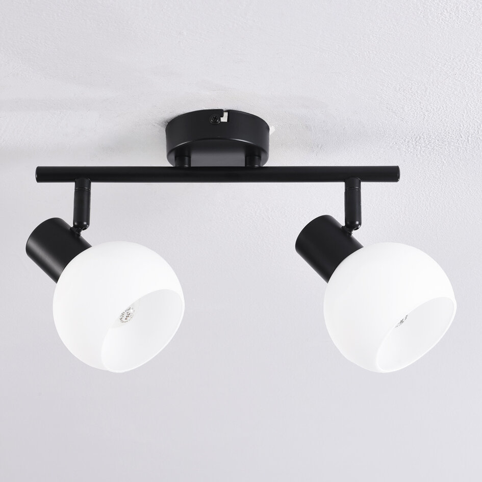 Spot de plafond Phiene 2 lumières en verre opalin