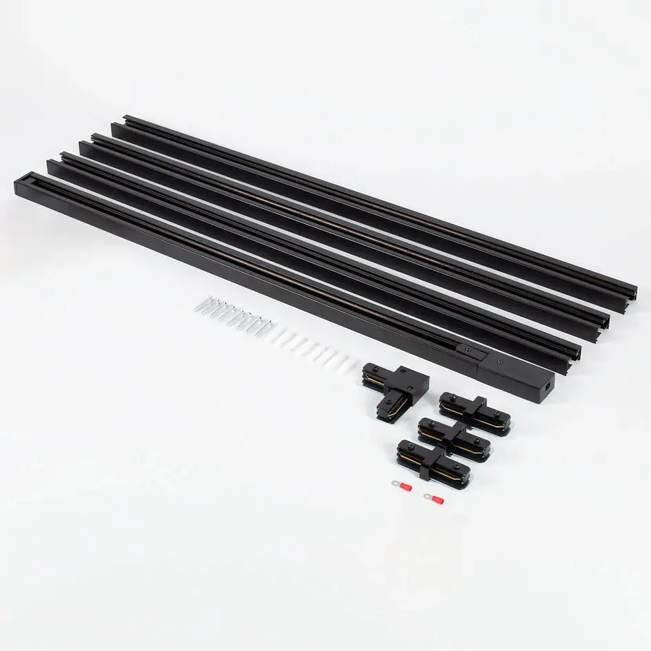 Kit rail monophasé de 3 mètres, spots Timeo noirs et dorés