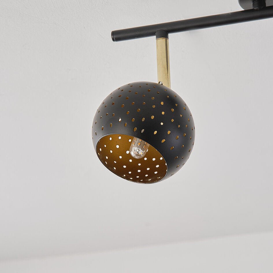 Plafonnier à spots moderne Edith 2 lumières, noir mat et cuivre