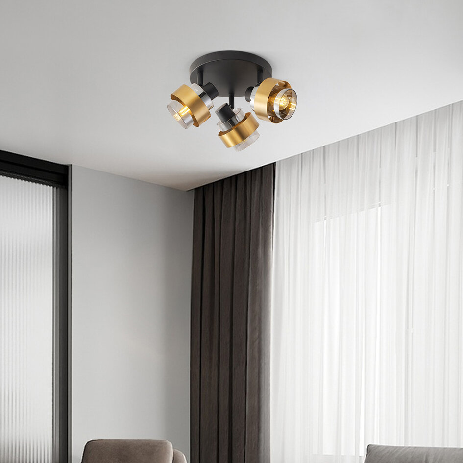 Plafonnier Emas 3 lumières - noir avec détails en bronze