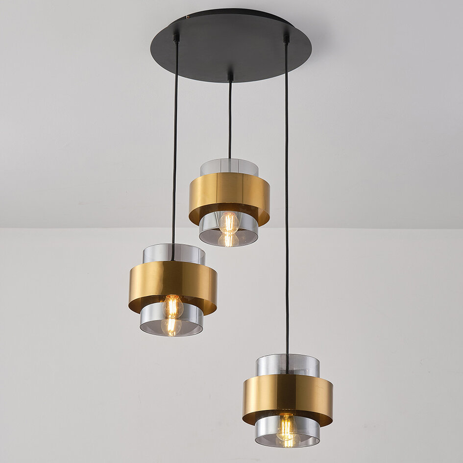 Suspension moderne avec détails en bronze, 3-lumières - Arany