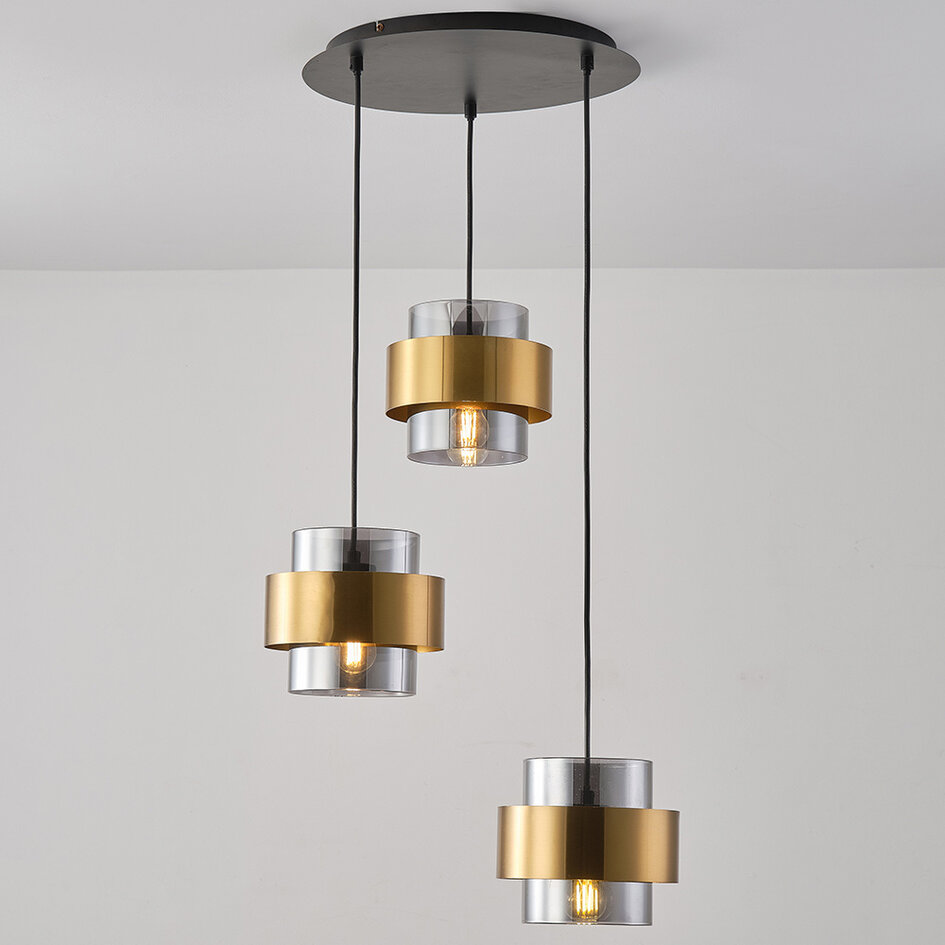 Suspension Arany 3 lumières - noir avec détails en bronze