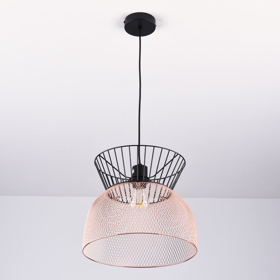 Lampe suspendue moderne noire avec cuivre - Netti