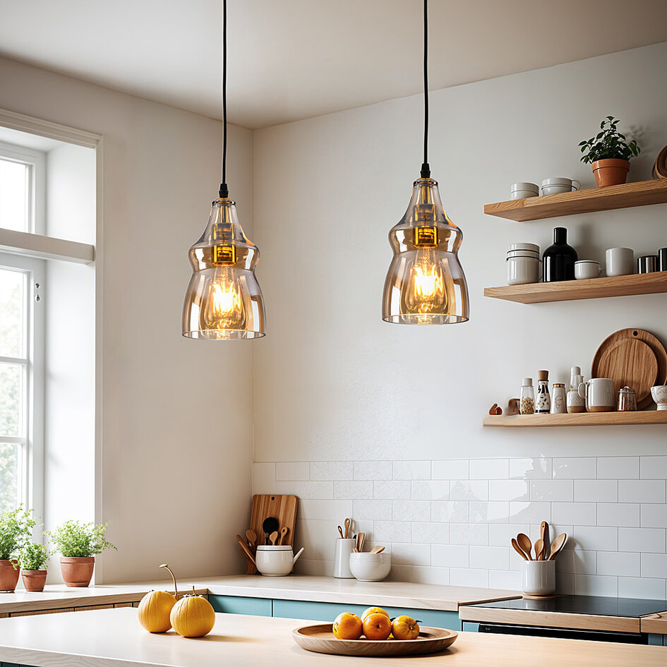 Lampe suspendue à 1 lumière Trinidad avec verre ambré - variante 2