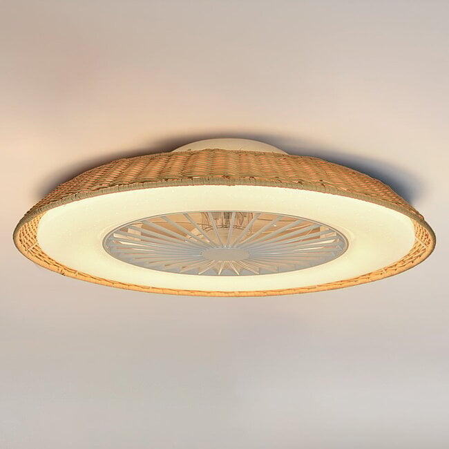 Ventilateur de plafond avec effet stéréo et lumière réglable Cakir - habillage en rotin