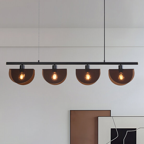 Suspension Morandi 4 lumières - noir avec abat-jour fumé semi-ouverts