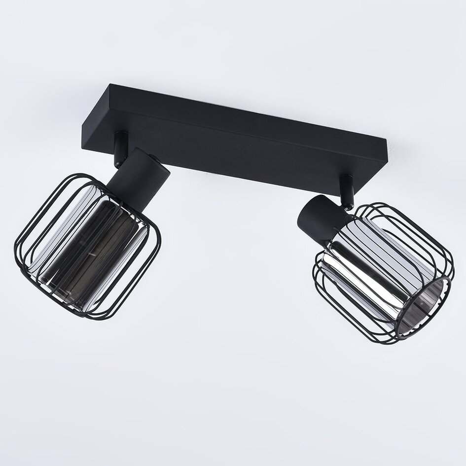 Plafonnier en verre fumé avec spots orientables, 2 lumières - Dua