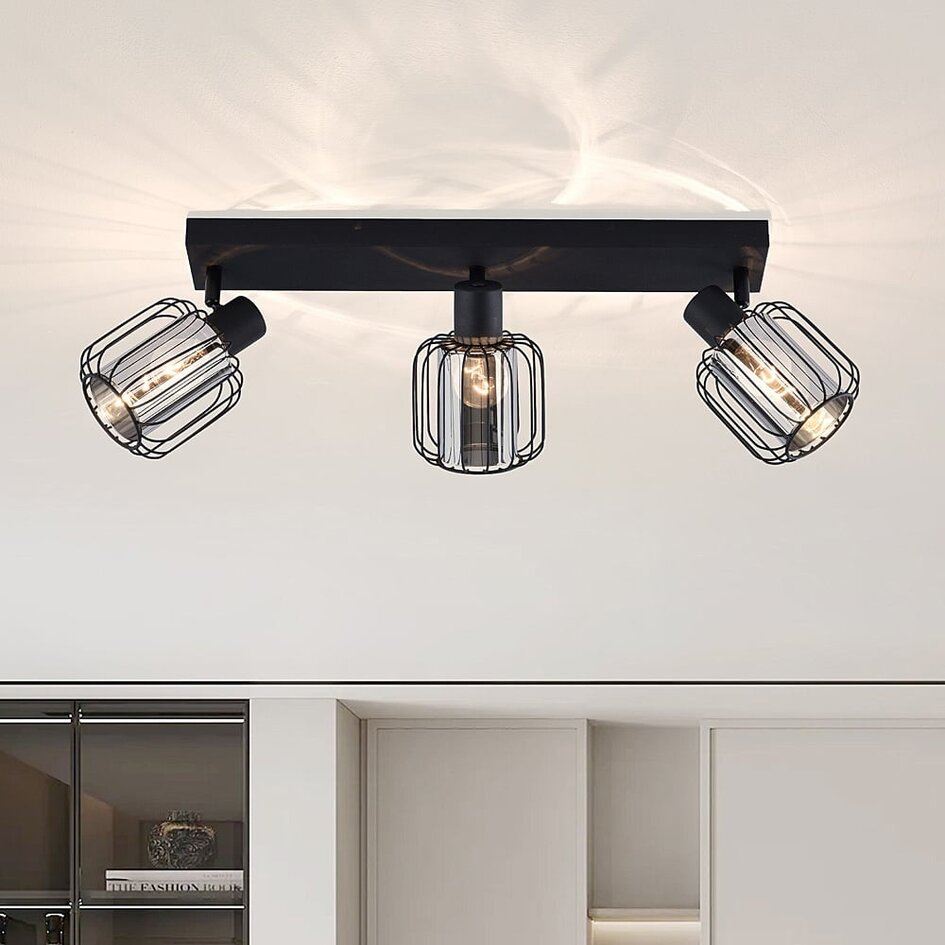 Plafonnier à 3 lumières avec verre fumé et spots orientables - Diya