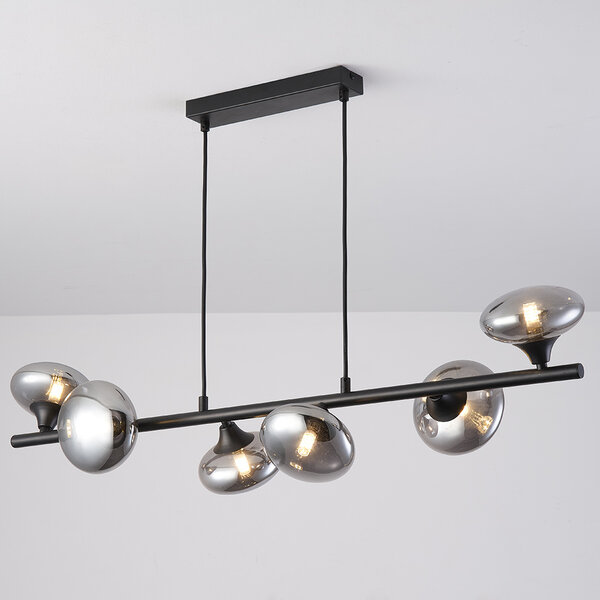 Lampe suspendue avec verre fumé, 6 lumières - Ovais