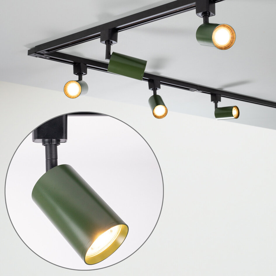 Système de rail monophasé 3 mètres Romain noir avec vert olive