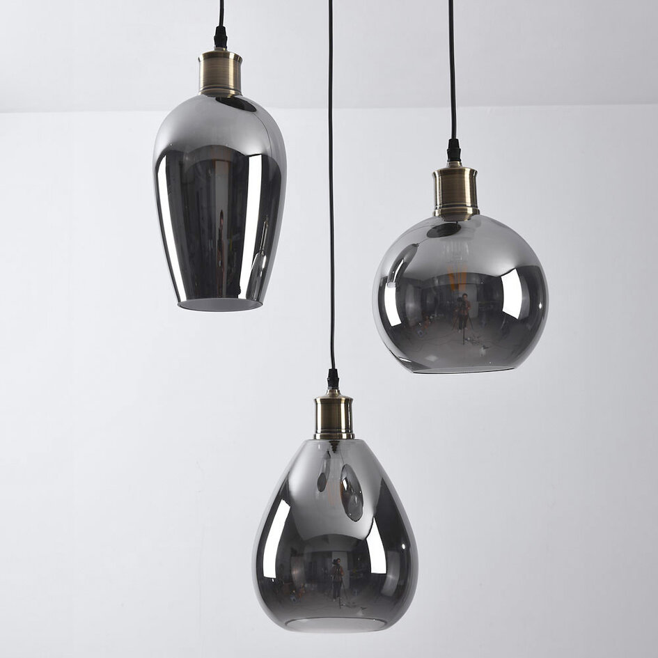 Lampe suspendue design avec verre fumé avec effet miroir, 3 lumières - Verona