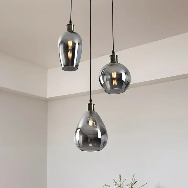 Suspension Verona 3 lumières - verre fumé uni à effet miroir