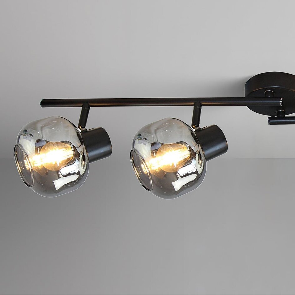 Plafonnier noir avec verre fumé à effet miroir, 4 lumières - Jenthe