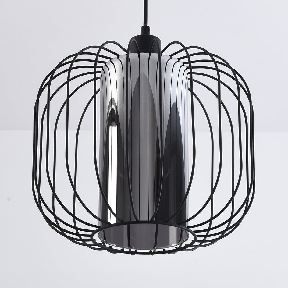 Lampe suspendue noire Dila avec verre fumé
