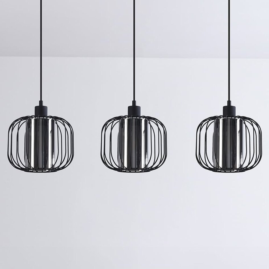Suspension Dilan 3 lumières en verre fumé - barreaux en métal
