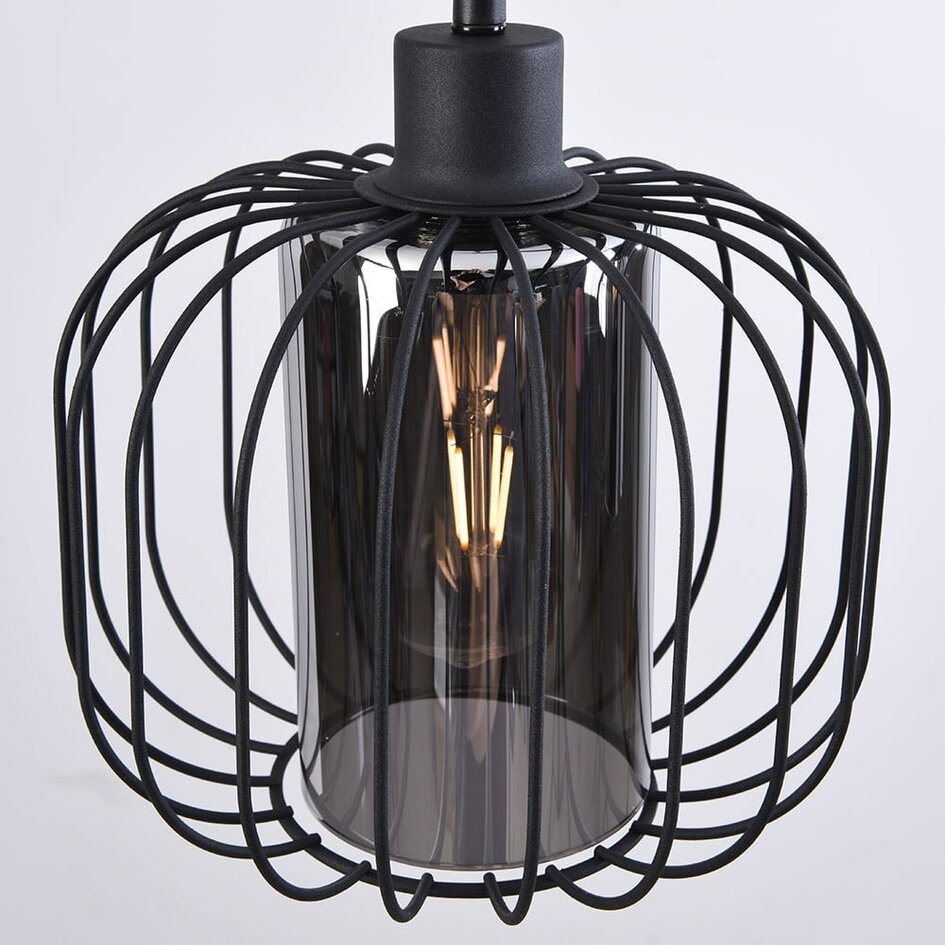 Suspension Dilan 3 lumières en verre fumé - barreaux en métal