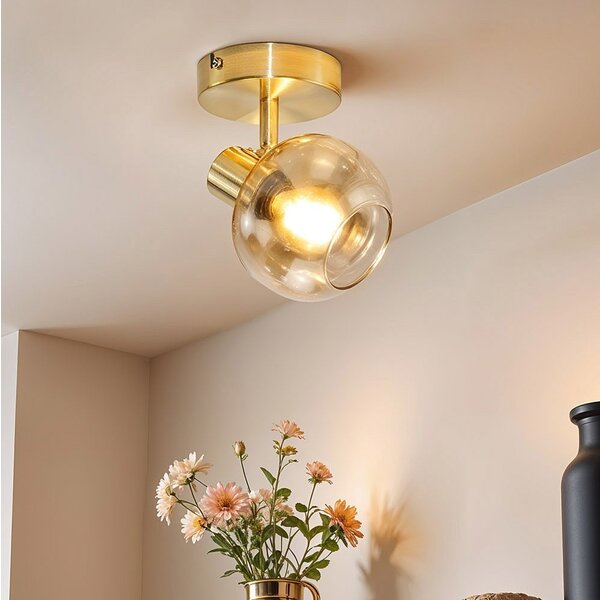 Plafonnier doré avec verre ambré, 1 lumière - Jenthe