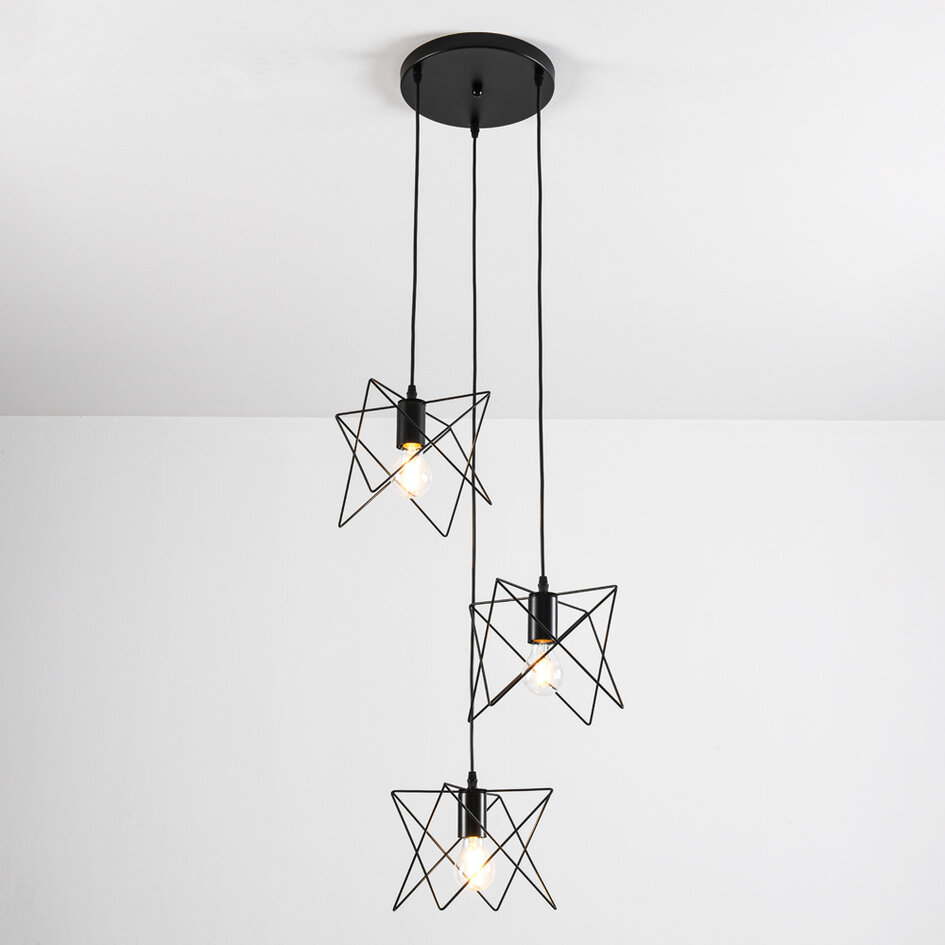 Suspension industrielle Star 3 lumières en métal noir