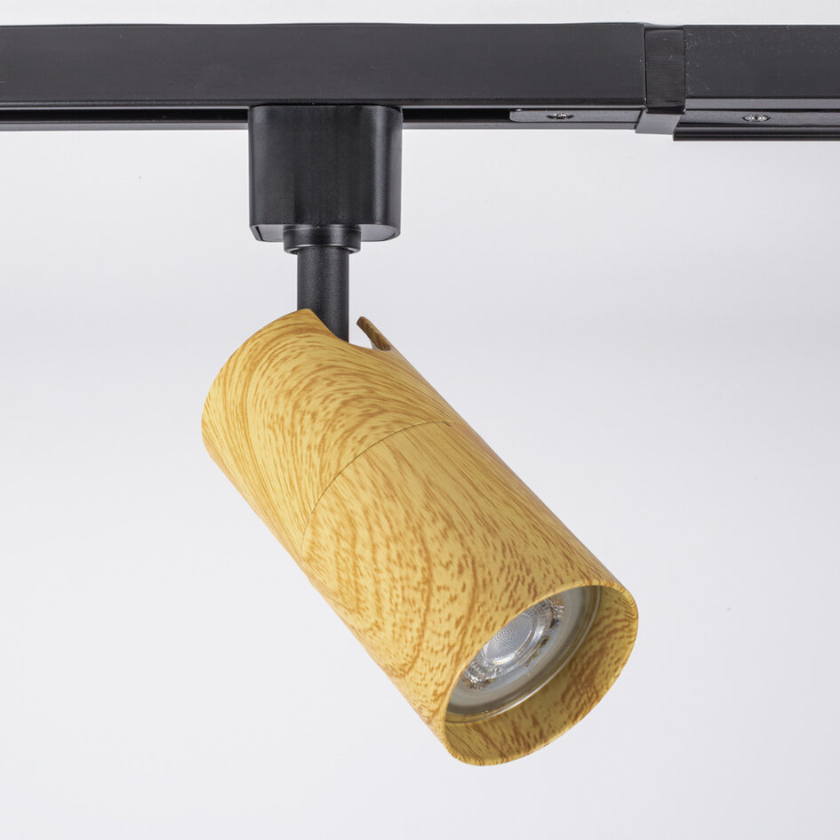 Système de rail monophasé moderne 3 mètres noir avec aspect bois de chêne - Loek