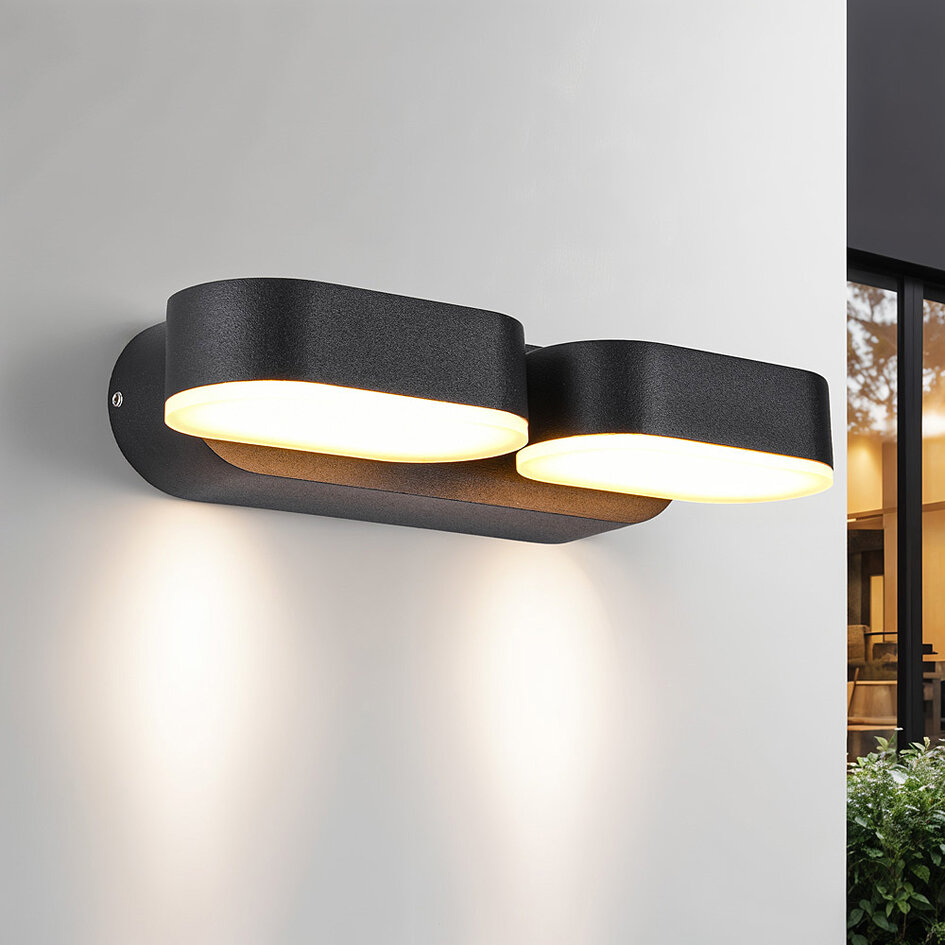 Applique extérieure réglable noir à 2 lumières - Stan