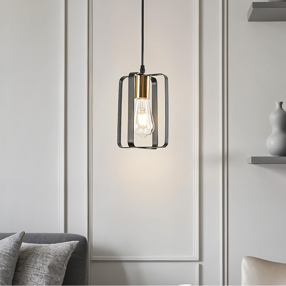Lampe suspendue industrielle noire avec or - Pisa