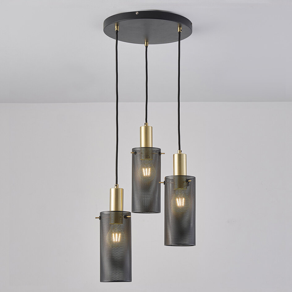 Suspension minimaliste Valji 3 lumières à abat-jour noirs
