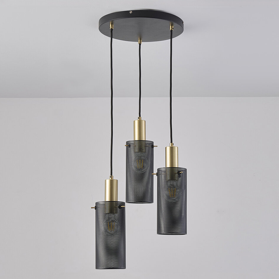 Suspension minimaliste avec abat-jour noir, 3 lumières - Valji