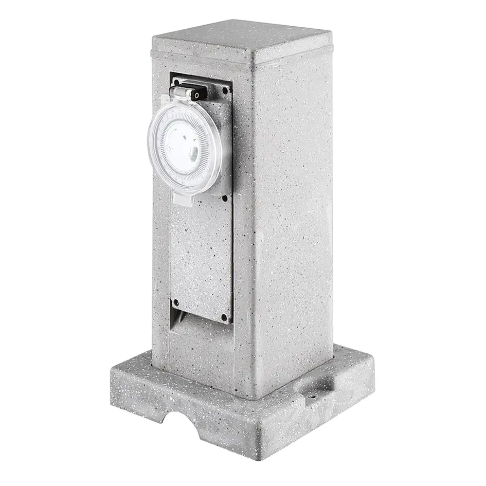 Prise extérieure double IP44 avec minuterie - aspect pierre