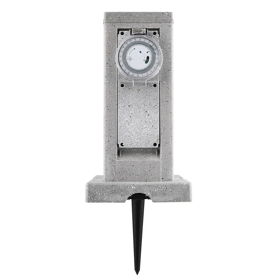 Prise extérieure double IP44 avec minuterie - aspect pierre