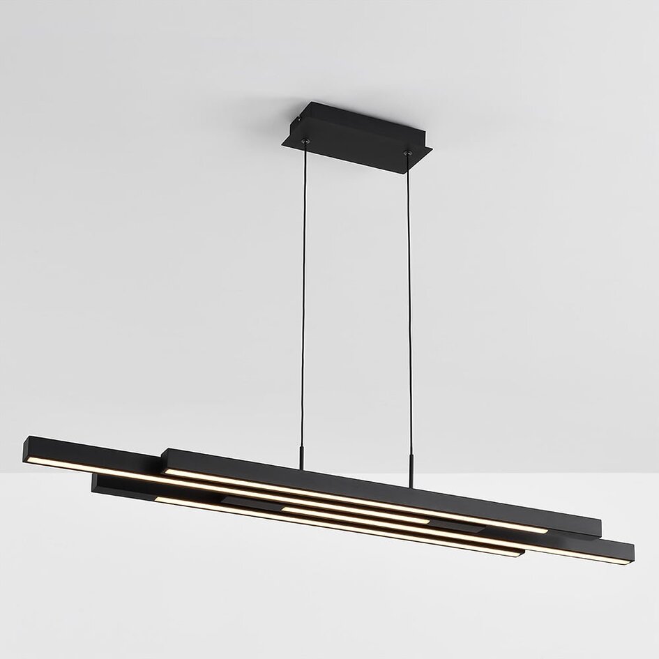Suspension design dimmable noire avec bois foncé - Liana