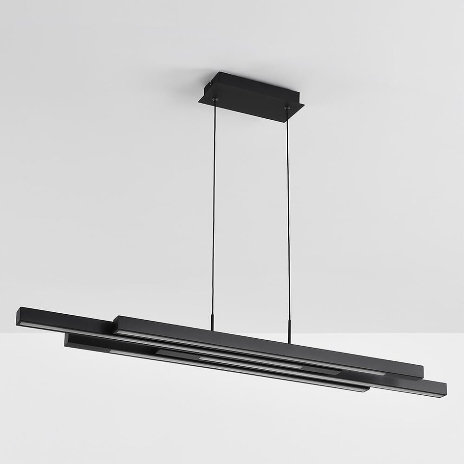 Suspension design dimmable noire avec bois foncé - Liana