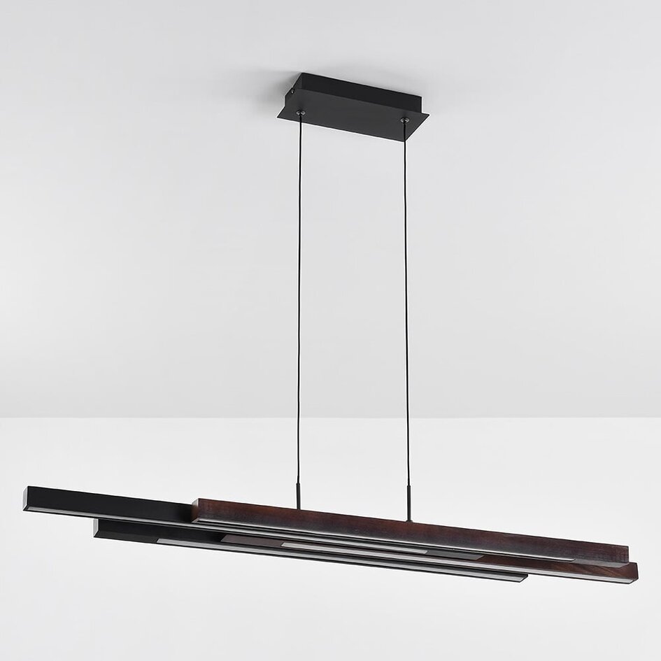 Suspension design dimmable noire avec bois foncé - Liana