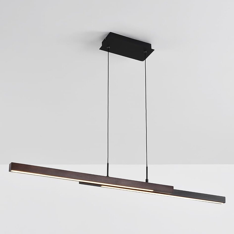Suspension design Leia, dimmable à 3 niveaux - noire avec bois foncé