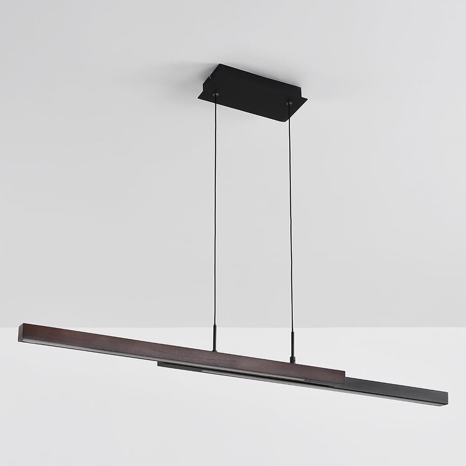 Suspension design Leia, dimmable à 3 niveaux - noire avec bois foncé
