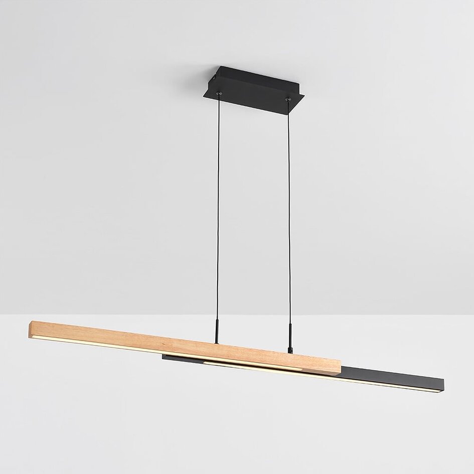 Suspension à intensité variable sur 3 niveaux Leia - noir et bois clair