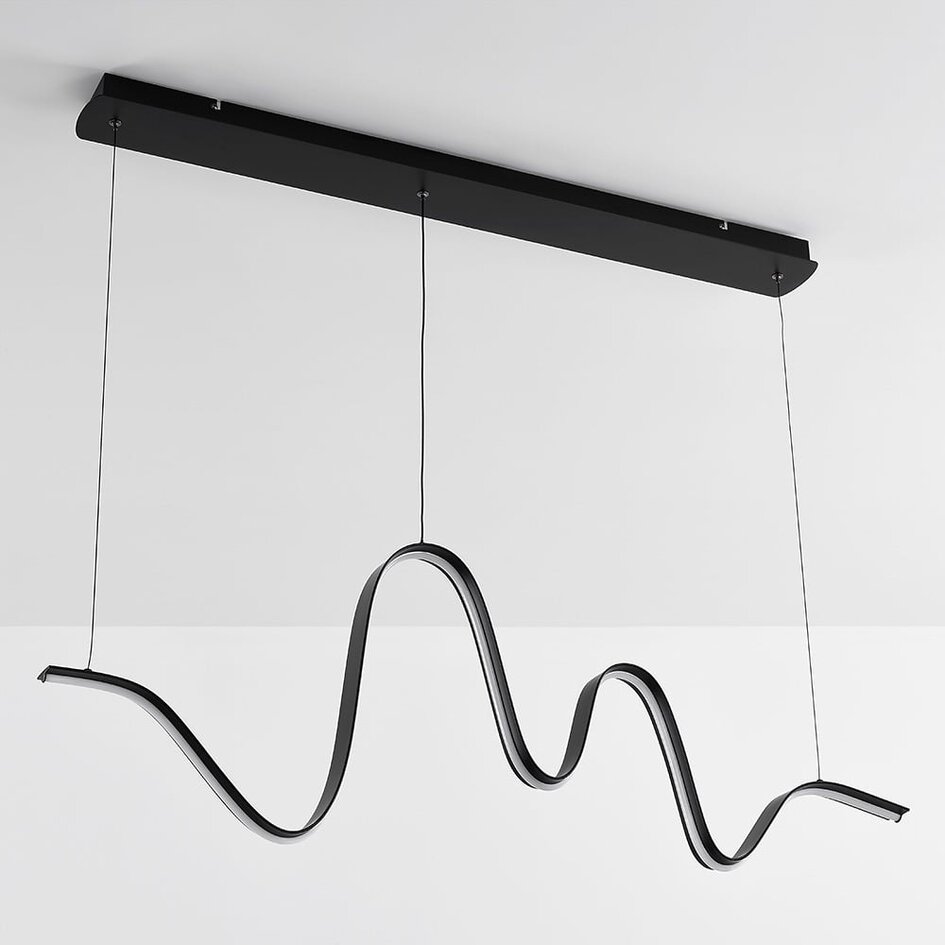 Suspension Linea ondulée - noire avec LED à intensité variable sur 3 niveaux
