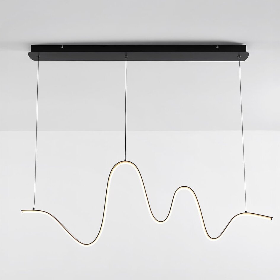 Suspension Linea ondulée - noire avec LED à intensité variable sur 3 niveaux