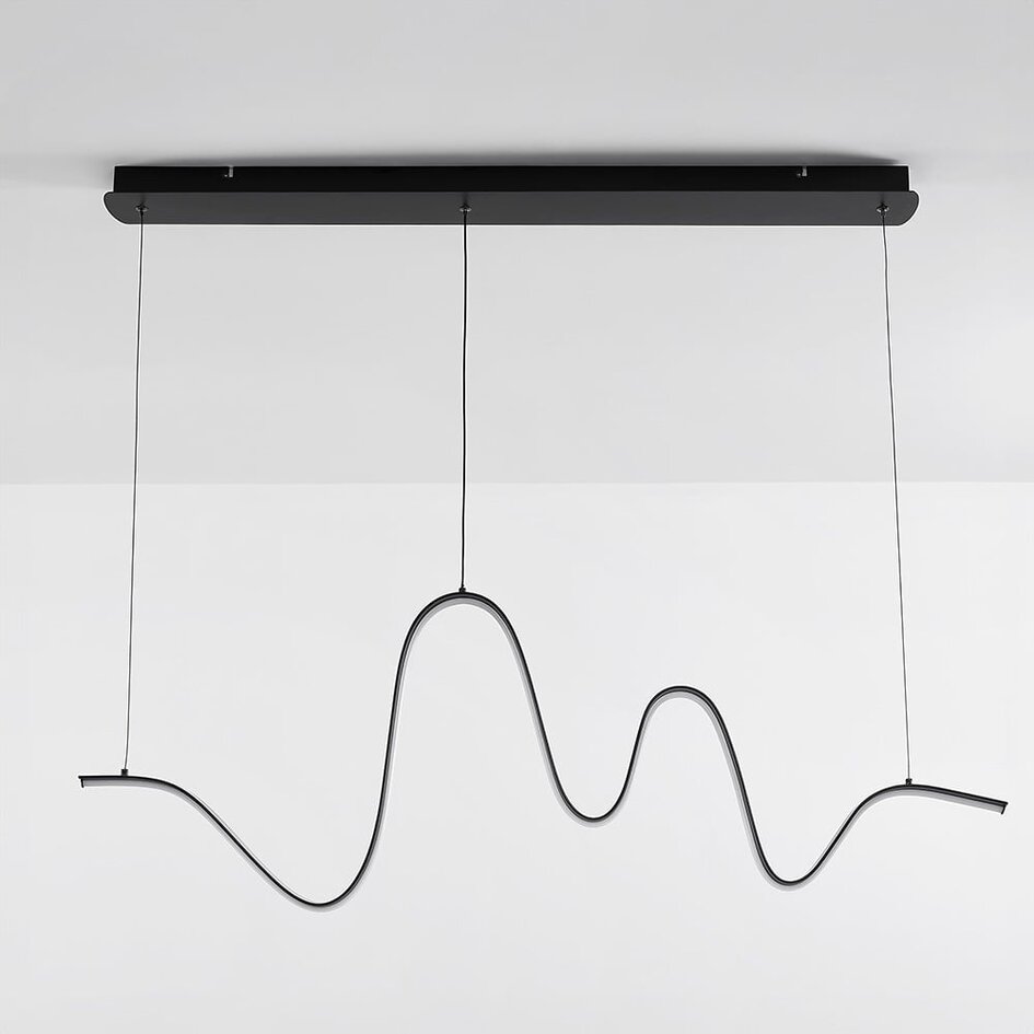 Suspension Linea ondulée - noire avec LED à intensité variable sur 3 niveaux