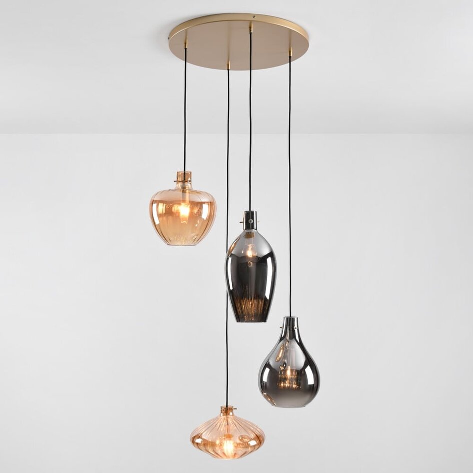 Lampe suspendue à 4 lumières avec verre ambré et fumé - Nisa