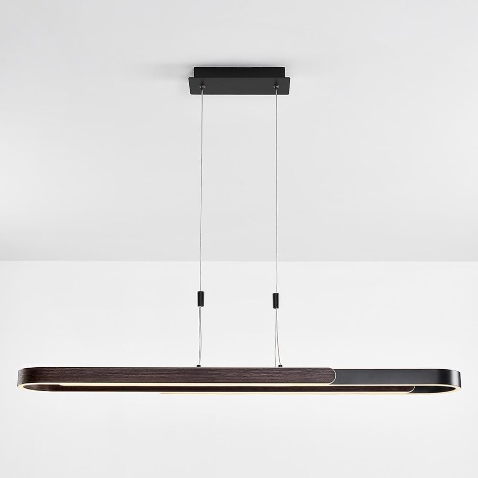 Lampe suspendue design Lilia avec LED à 3 niveaux de gradation - noir et bois foncé