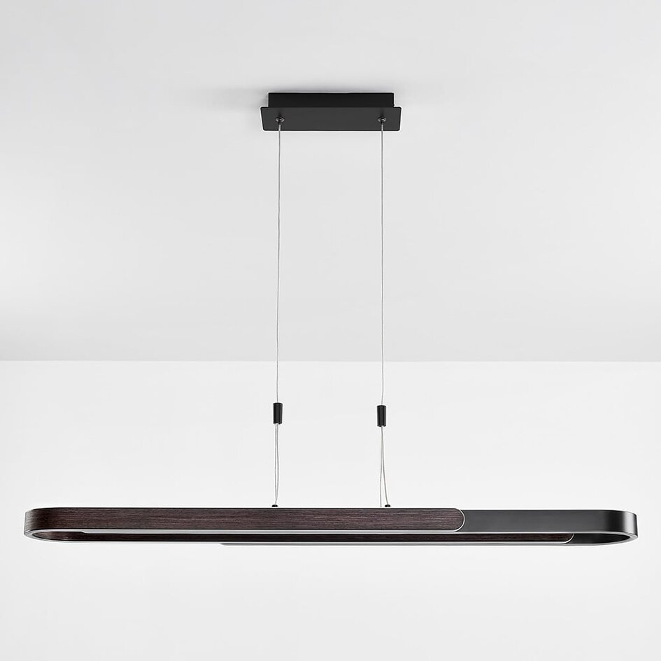 Lampe suspendue design Lilia avec LED à 3 niveaux de gradation - noir et bois foncé