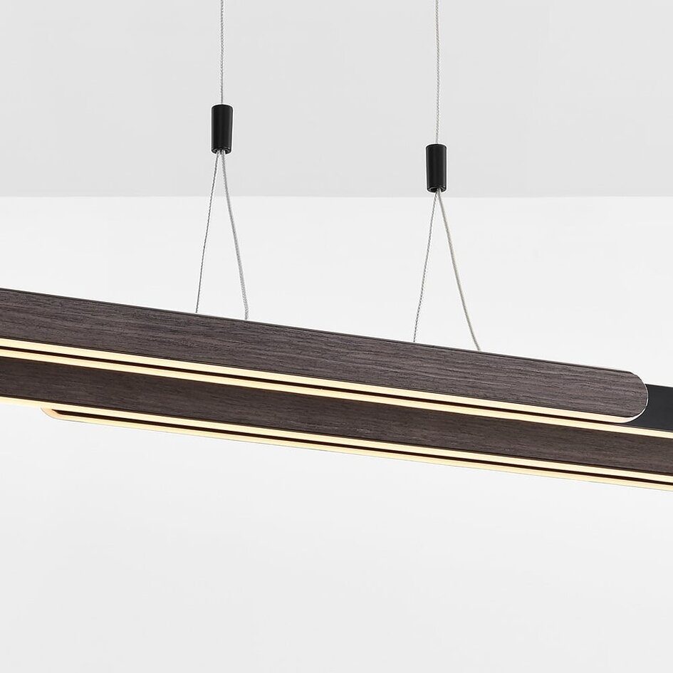 Lampe suspendue design Lilia avec LED à 3 niveaux de gradation - noir et bois foncé